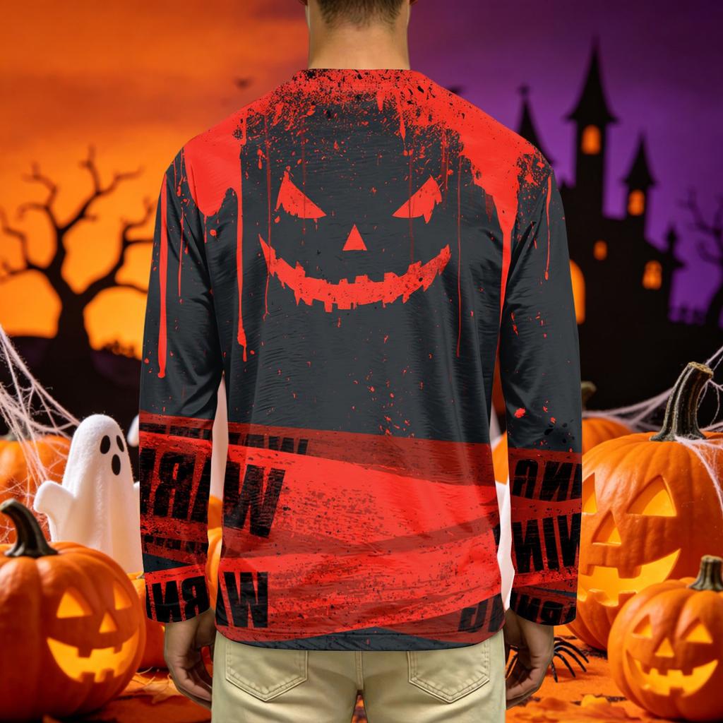 Men's Casual Long Sleeve Halloween Printed T-Shirt for Everyday Wear
