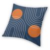 Mid Century Modern Navy Blue Burnt Orange Square Pillowcase Polyester Linen Velvet Throw Pillow Case Sofa Seater Cushion Cover