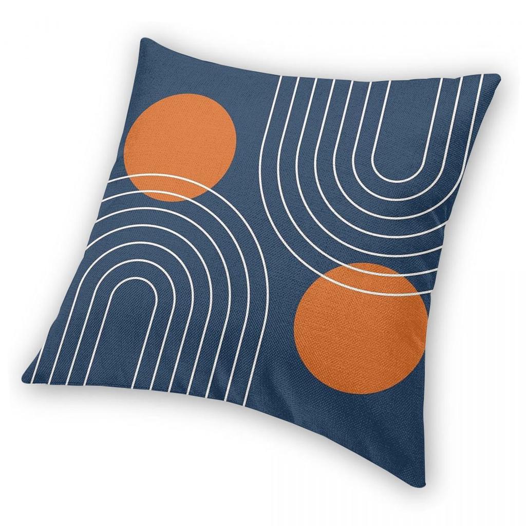 Mid Century Modern Navy Blue Burnt Orange Square Pillowcase Polyester Linen Velvet Throw Pillow Case Sofa Seater Cushion Cover