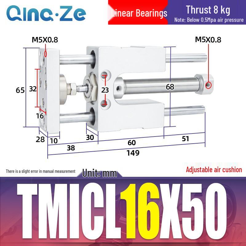 Triple-Rod Cylinder with Guide Bracket and Buffer TMICL/TMICM 12/16/20/25-50/75/100