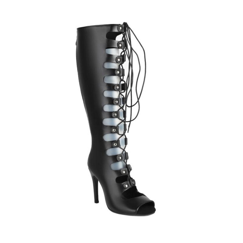 Fashion Cross Strap Rivet Belt Buckle Women's Cool Boots Summer Sexy Silvery Gold High Heel Sandals Dress Party Motorcycle Boots Size 48