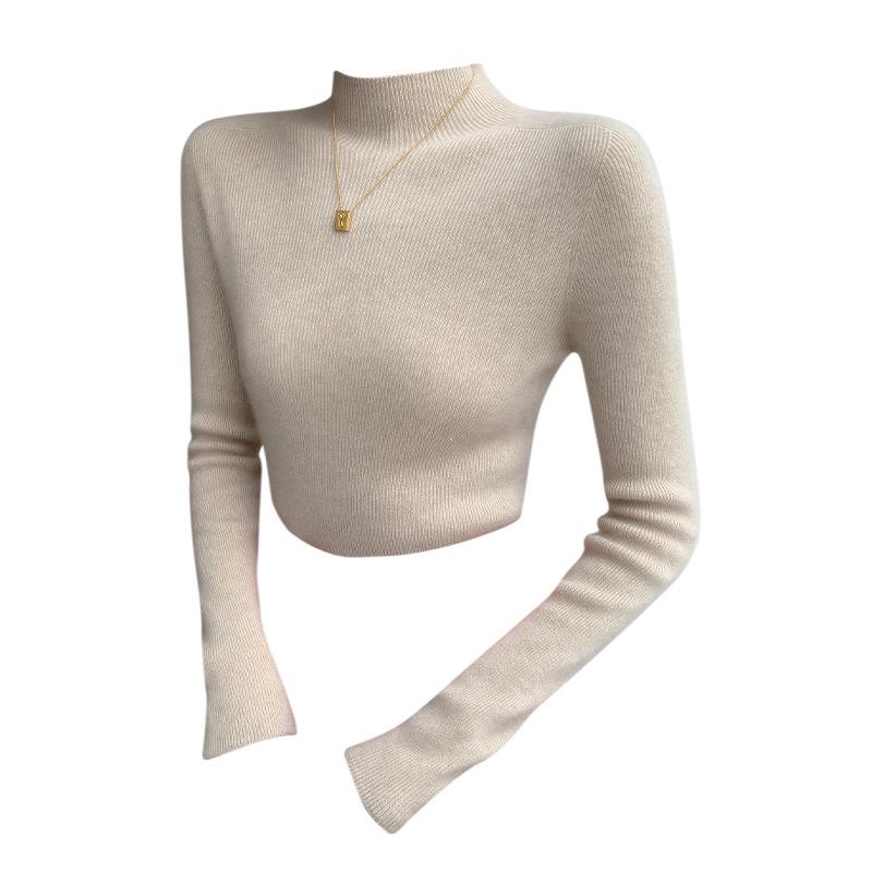 New Women's Slim Fit Cashmere Knit Half-High Neck Sweater for Autumn and Winter