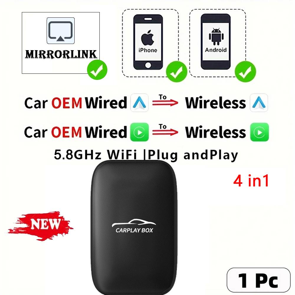 4 in1 Android Auto Wired to Wireless Carplay Android Auto Adapter WiFi For Wired Cars Smart Ai Box Plug&Play Smart Car Systems