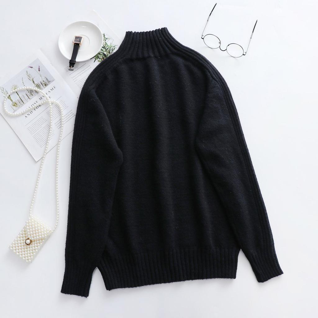 Women Casual Solid Color Pullover High Neck Long Sleeve Sweater Top