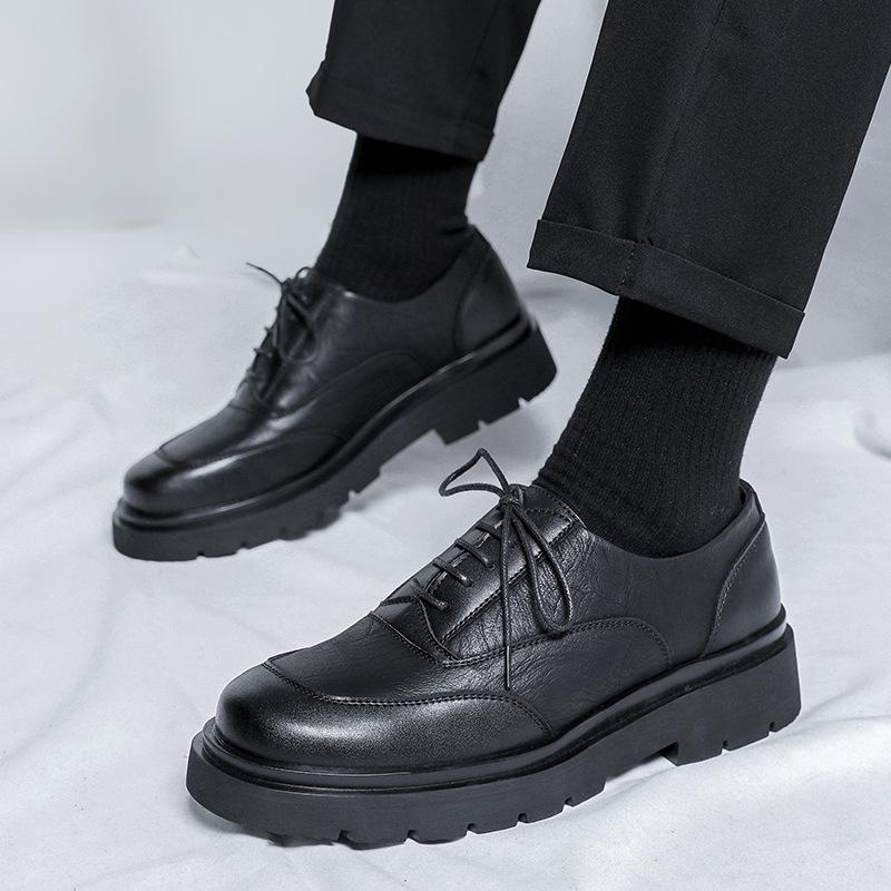 Leather Shoes Men'S Korean Version Trendy British Casual Student Shoes Black Teenager With Suit Round Head Leather Shoes 25815-R