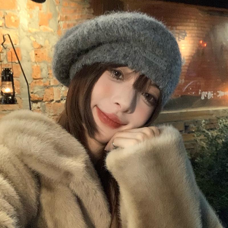 Winter versatile big head circumference knitted beret women