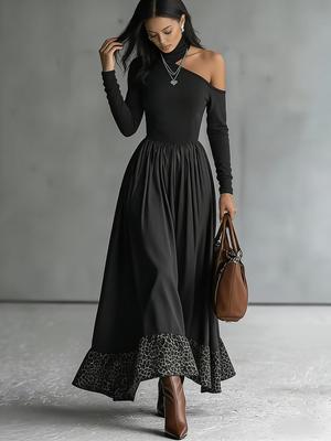 Rochie lungă elegantă cu patchwork, guler înalt, slim, pentru femei, europeană și americană, 2026