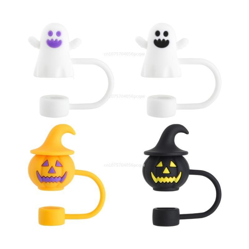 Cartoon Pumpkin Ghost Silicone Straw 8-10mm Straw Covers for Cup Drinking Dust Cap Straw Tips Cover Halloween Cup Accessories