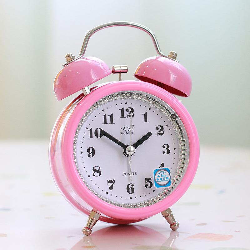 Metal Ringing Alarm Clock Student Bedside Fashionable Simple Silent Alarm Clock Alarm Table Bell with Night Light Super Alarm Ring