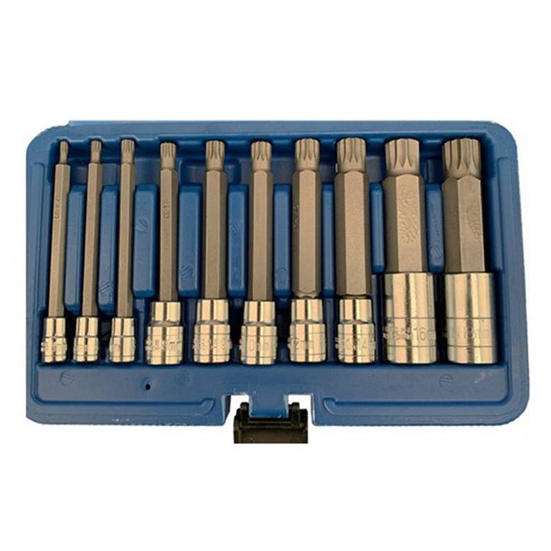 2025+ 10-Pack Triple Spline Driver Socket Set 1/4In 3/8In 1/2In Tamper Long Reach Machine Repair Auto Tools