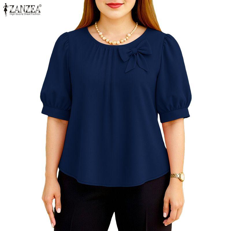 ZANZEA Lässige Damenbluse mit Rundhalsausschnitt und kurzen Ärmeln für den Sommer