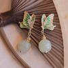 Vintage Green Butterfly Earrings for Women - Elegant Chinese Design