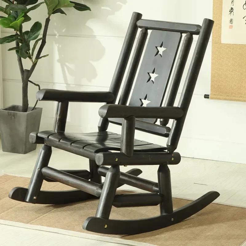 Antique Wood Rustic Rocking Log Chair Single Armchair For Porch Deck Balcony Indoor Outdoor Use Relaxation Lounge Seating Furnit