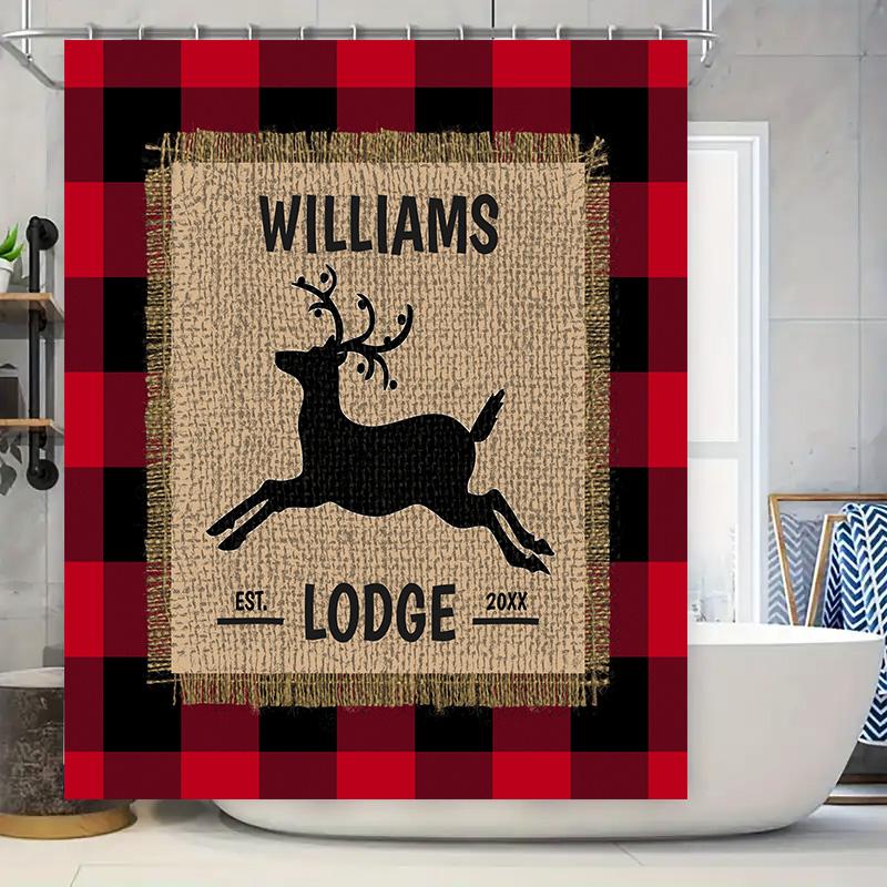 

Outdoor Decorative Waterproof Fabric Shower Curtains With Logo For Bathroom Decoration Black Red Checkered Deer Lodge W60H190(CM)-1 Pcs