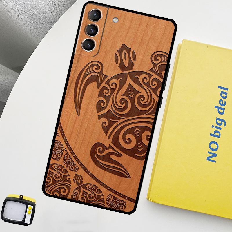 Turtle Elephant Dragon Wood Case For Samsung Galaxy S23 FE S22 Ultra S20 S21 FE S8 S9 S10 Plus Note 10 20 Ultra Cover