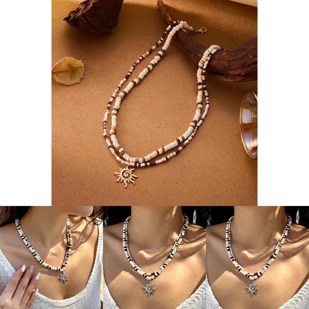 Summer Beach Boho Shell Pendant Necklace With Wooden Beads For Womens Fashion