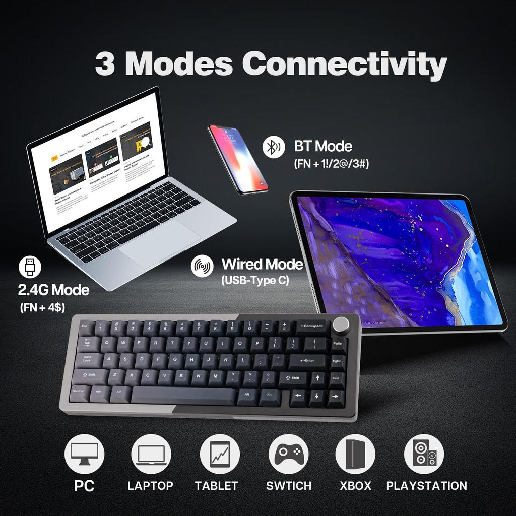 KiiBOOM Loop 65 Full Aluminum Block Structure Mechanical Keyboard Gaming Keyboard Wireless Keyboard Gasket FR4 Plate with RGB for 65% QMK/VIA