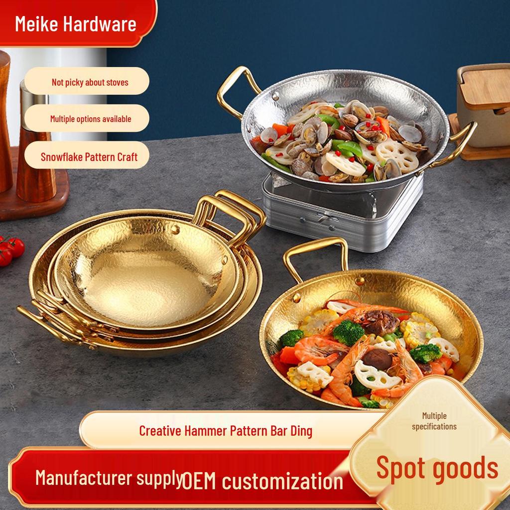 Gold Double Ear Stainless Steel Seafood Pot with Alcohol Stove for Camping