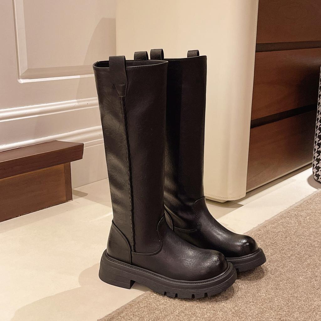 Black Knight Boots Western Boots Women's 2025 New Winter Thick-soled Thick Heel Heightening Boots Fat Mm Thick Legs