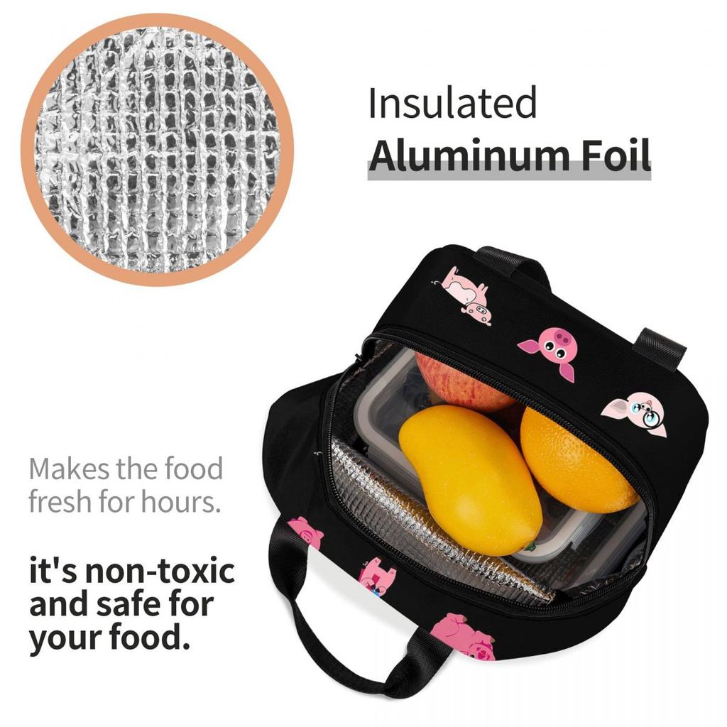 National Pig Day Sticker Pack Insulated Lunch Bag for Women Office Cooler Thermal Food Box Tote Portable Lunch Boxes Container