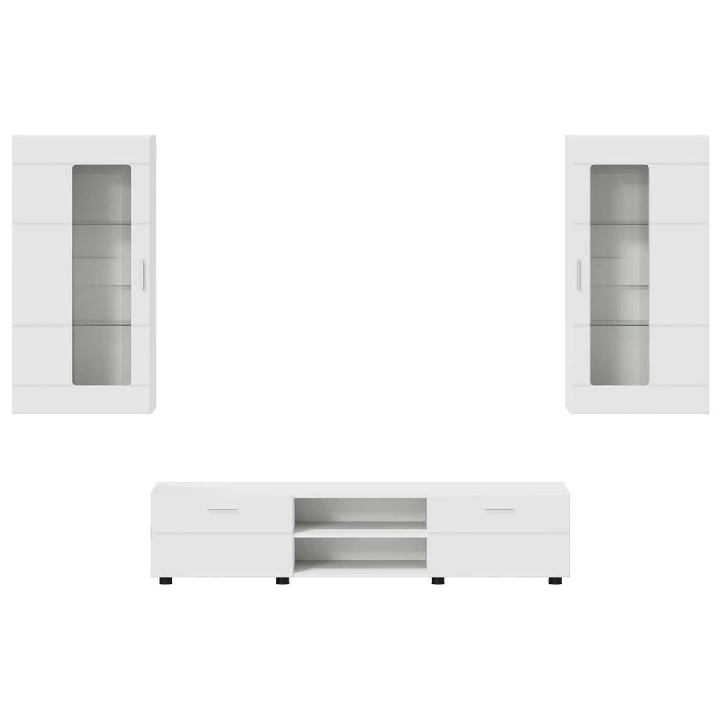 TV Cabinet Set with Drawers FLORIN 3 Pcs White Particleboard