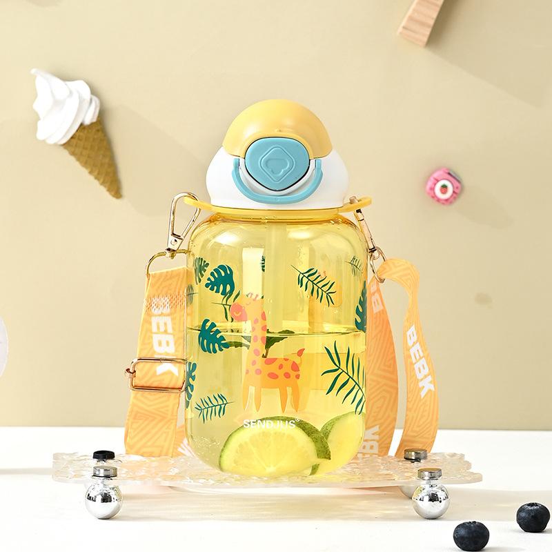 Water bottle new cartoon children's straw cup creative student portable plastic water cup large capacity boys and girls bouncing cup