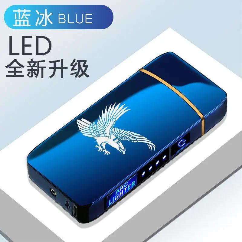 Electric Windproof Metal Lighter Double Arc Flameless Plasma Rechargeable USB Lighter LED Power Display Does Not Contain Gas