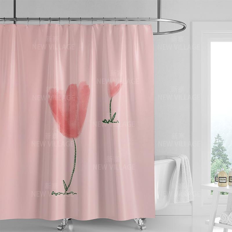 Minimalist Plant Shower Curtain, Modern Bathroom Toilet Decoration Privacy Curtain 180x180cm Waterproof Shower Curtain