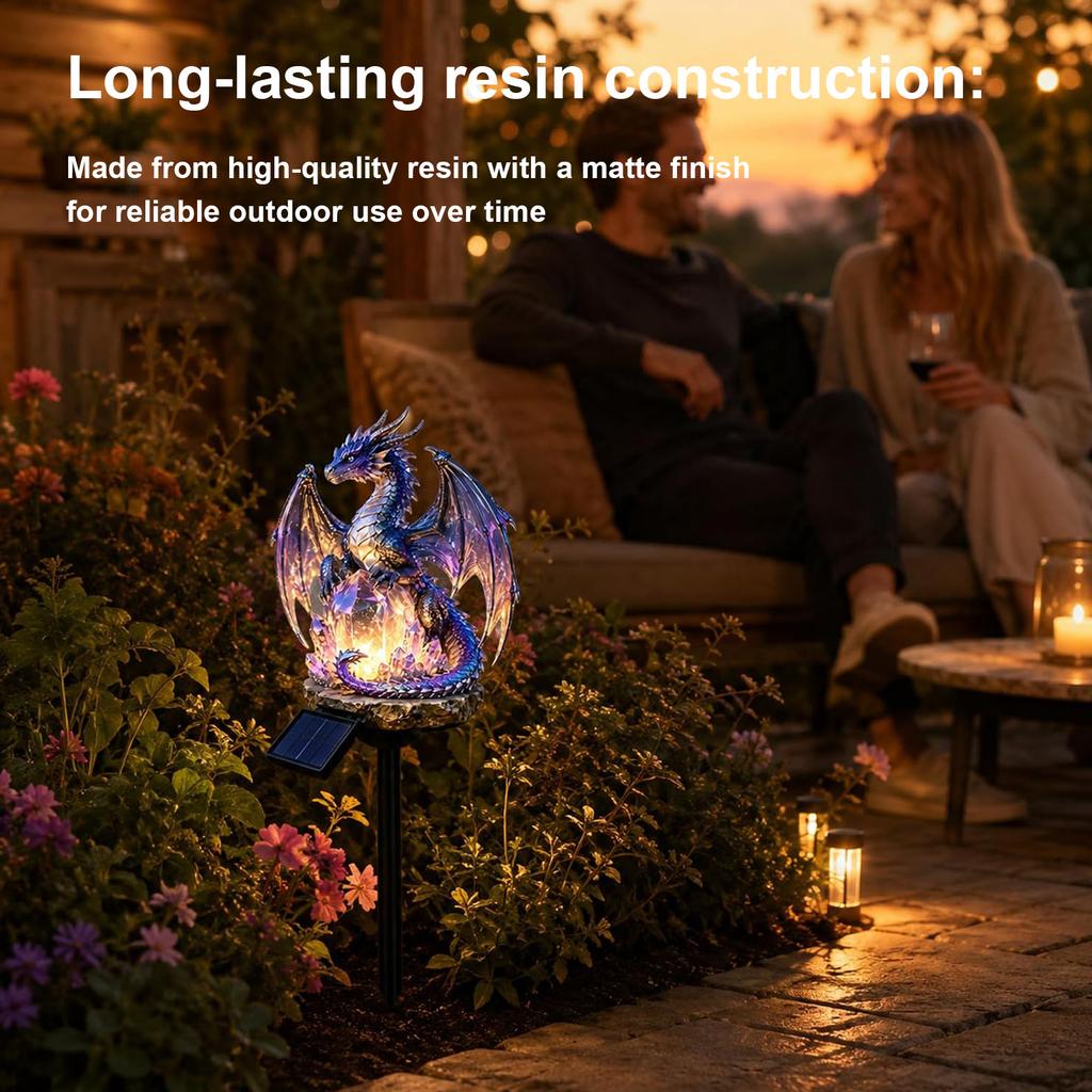Solar Dragon Heritage Garden Light Gothic Medieval Statue Lamp Outdoor Resin Dragons Figurine for Housewarming Fantasy Lovers