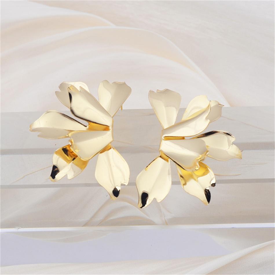 Irregular Flower Petal Smooth Metal Exaggerated Golden Big Drop Earrings for Women Geometry Punk Ear Party Jewelry