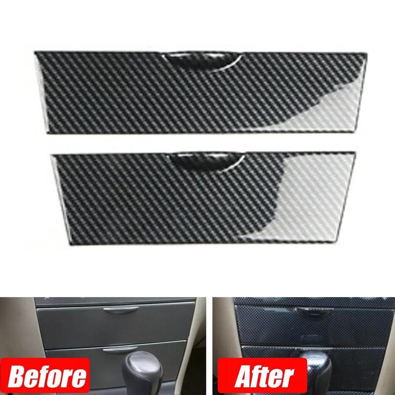 2pcs Car Center Console Storage Box Panel Trims Covers Carbon Fiber Grain ABS Plastic Fit For Toyota Corolla 2003-2006 2007 2008