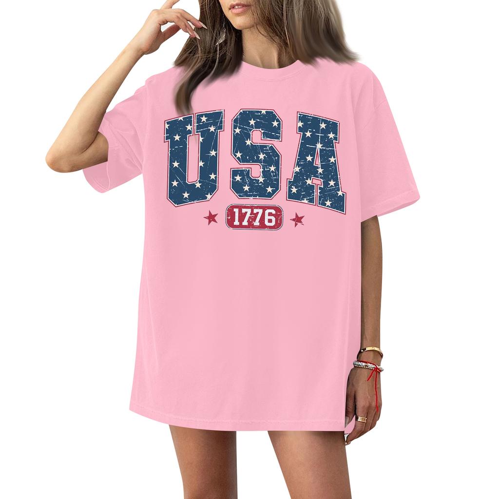 Kadın Yuvarlak Yaka Baskılı Kısa Kollu Tişört Üst