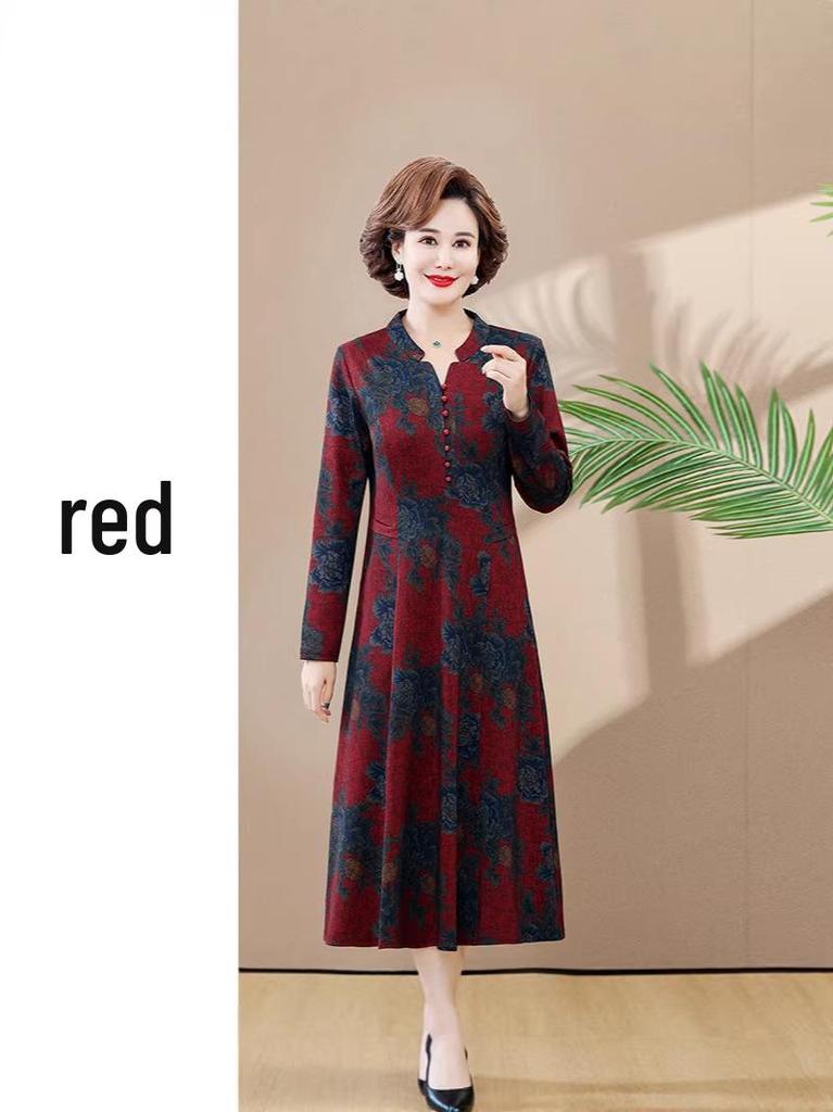 Elegant Autumn Trench Coat Dress Set for Mature Women: Long-Sleeved, Over-the-Knee Two-Piece with Stylish Design