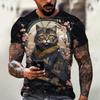 Men's T Shirts Japanese Samurai Cat Printed T-Shirt Funny 3D Animal Graphic T-Shirts  Casual O-neck Loose Tops Short Sleeve Tee