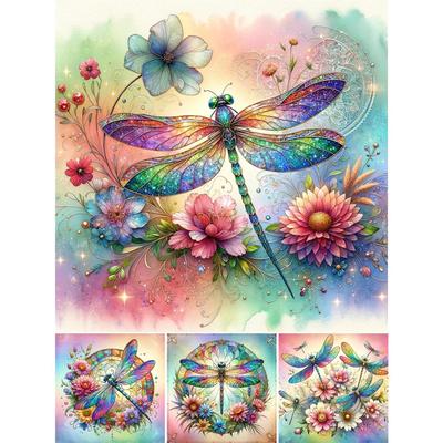 5D DIY Full Round Drill Diamond Painting Flowers Dragonfly Kit Home Decor