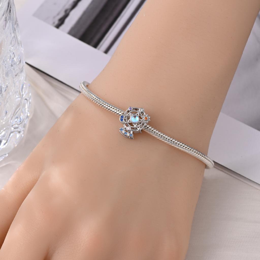 Original Copper Charms Luxury Blue Star Moon Ferris Wheel Beads Fit Bracelet Diy Women Making Delicate Gift