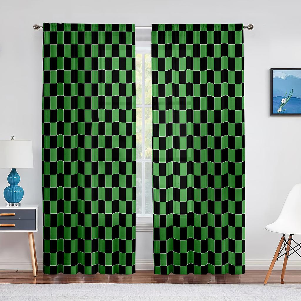 Black and White Groovy Checkerboard Sheer Voile Curtain Abstract Psychedelic Window Tulle Curtains for Living Room Bedroom Decor