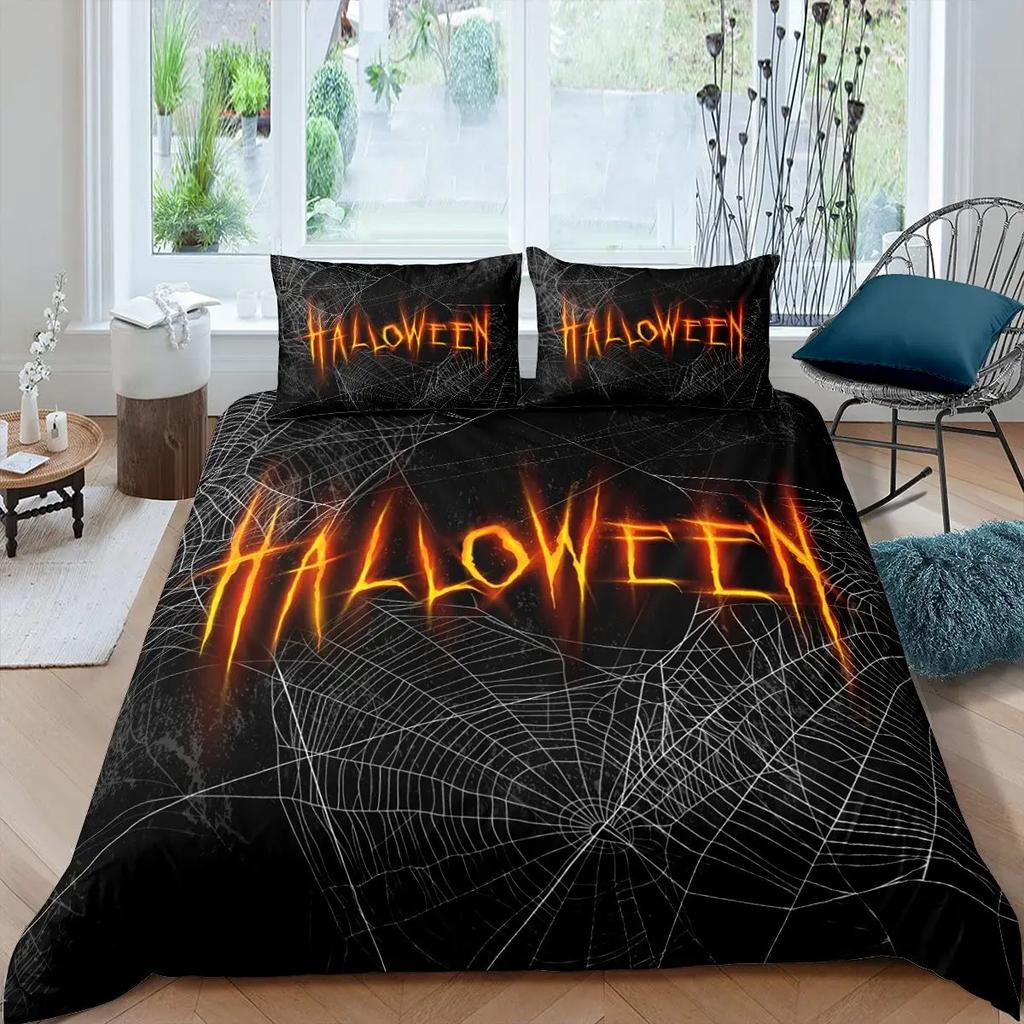 Spider Web Duvet Cover Set Halloween Spider Bedding Sets Boys Girls Black White Comforter Cover Trick Or Treat Quilt Cover Set