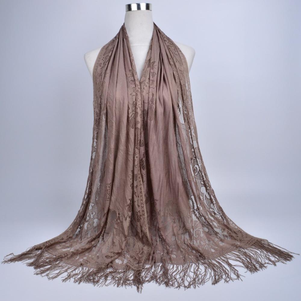 Women Girls Headwear Shawl Headscarf Hijab Shawl Scarf Head Scarves Head Wrap Hollow Tassel Scarf