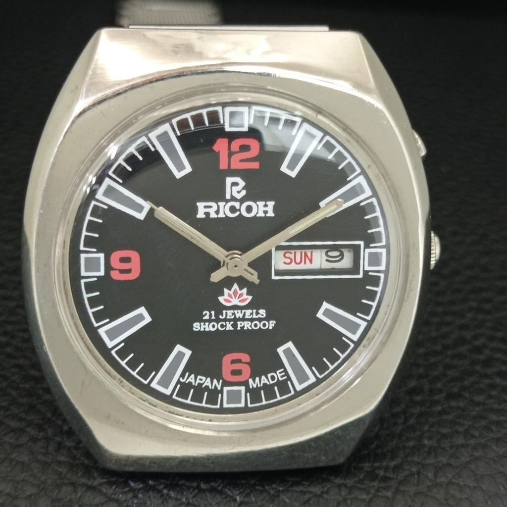 JAPAN VINTAGE RICOH R31 AUTOMATIC MENS BLACK COLOR DIAL WATCH a707686-1