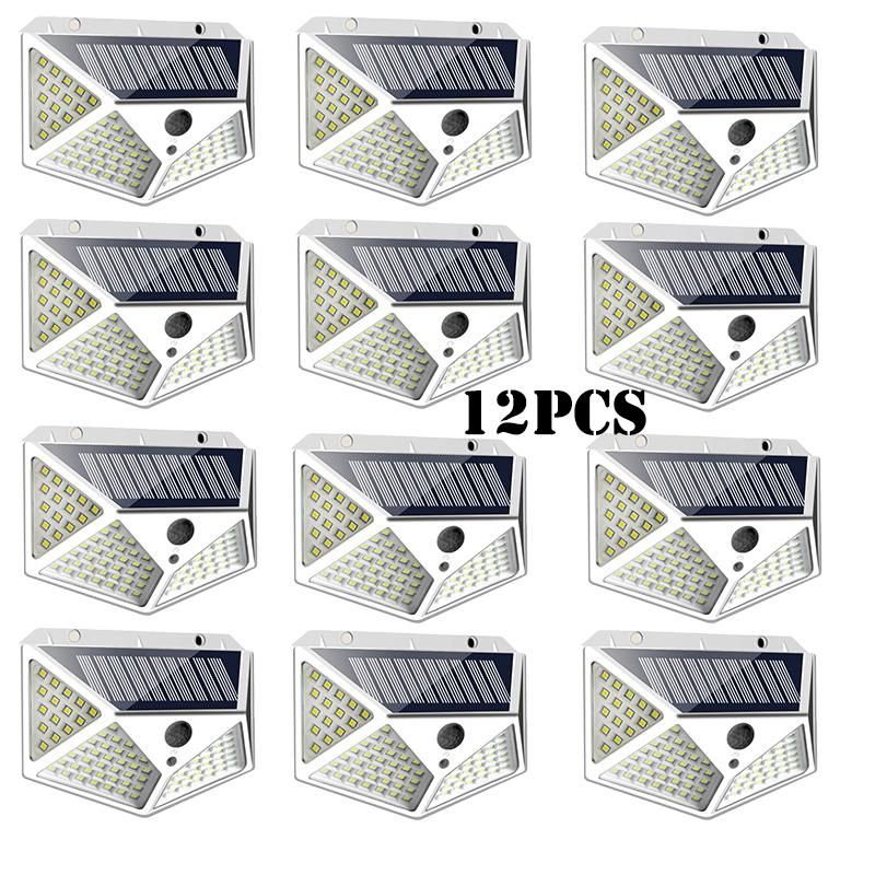 1-12 Pack Solar Lights Outdoor 100 LED Wall Lamp Motion Sensor Lights Waterproof Solar Street Light for Garden Porch Yard Garage