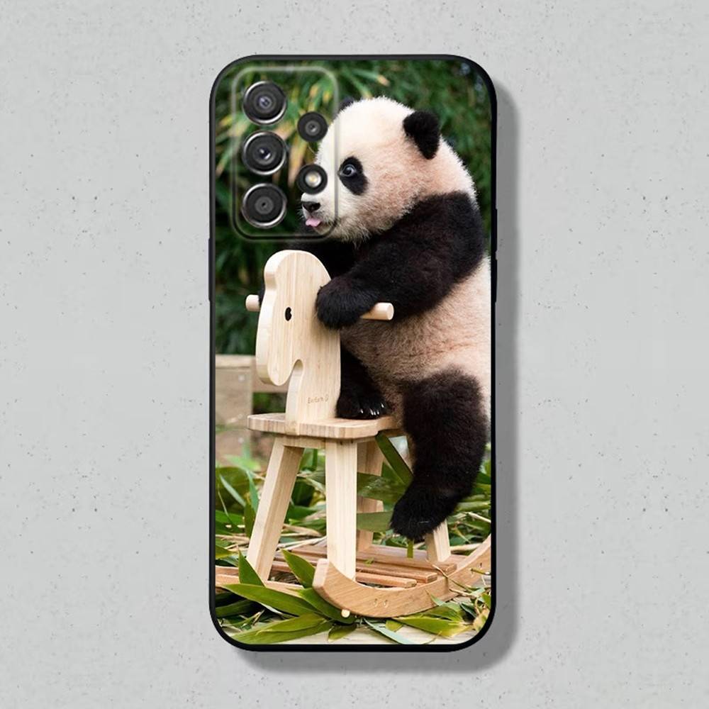 Cute Panda Phone Case For Samsung S25,24,23,22,21,20,10,10E,9 Plus FE Note 20 Plus Soft Black Cover Shell