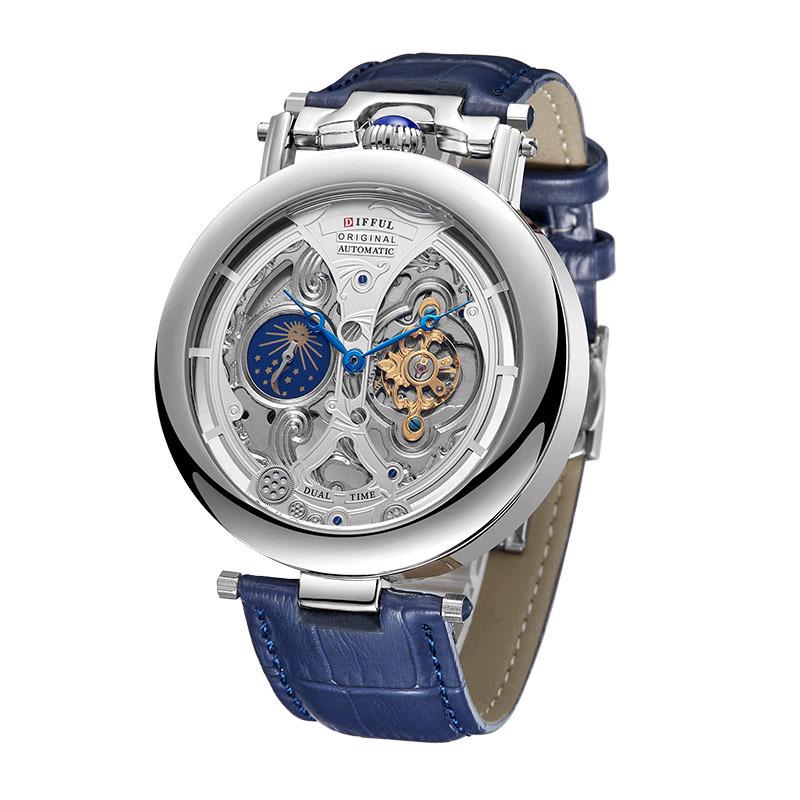 

Новые мужские роскошные водонепроницаемые механические часы True Tourbillon с ремешком из натуральной кожи 49mm серебряный