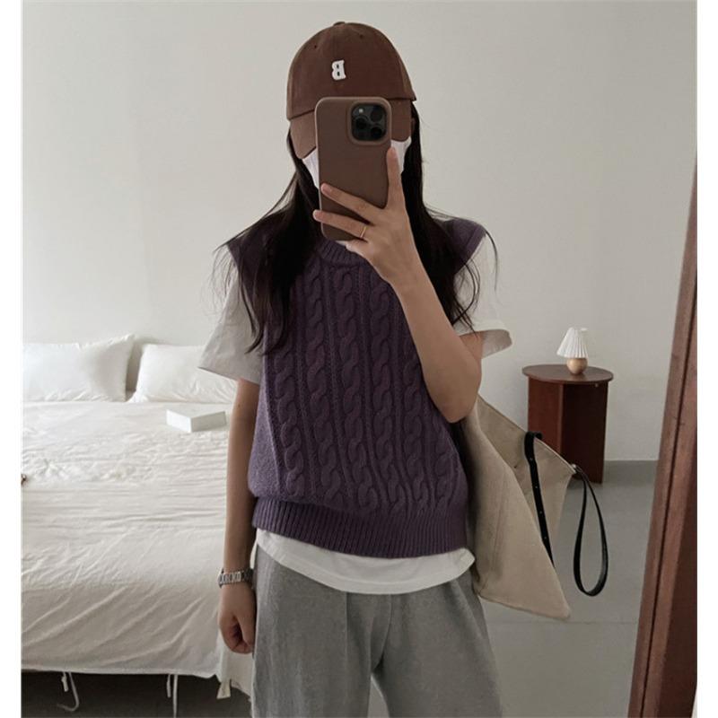 YYFS Dámská móda Ležérní podzim Zima Jednobarevné svetry bez rukávů s výstřihem do O