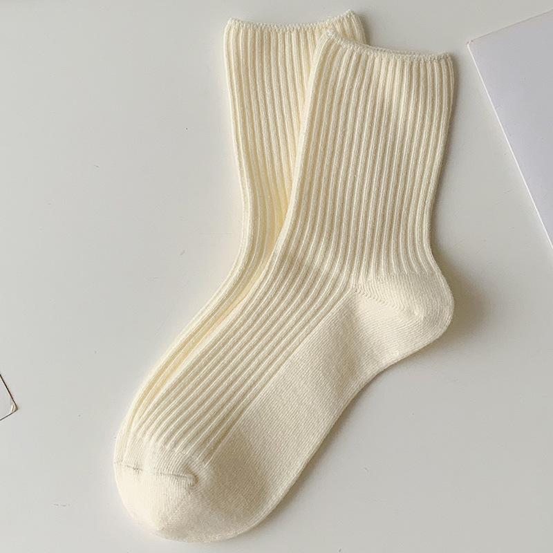 Women's Japanese Style Mid-Calf Knitted Scrunch Socks - Preppy Solid Color, Seamless, Trendy Design