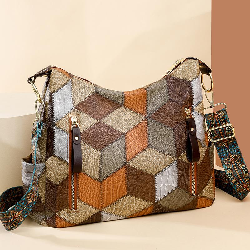 2024 Retro Color Block Large-Capacity Single Shoulder Crossbody Mummy Bag for Women
