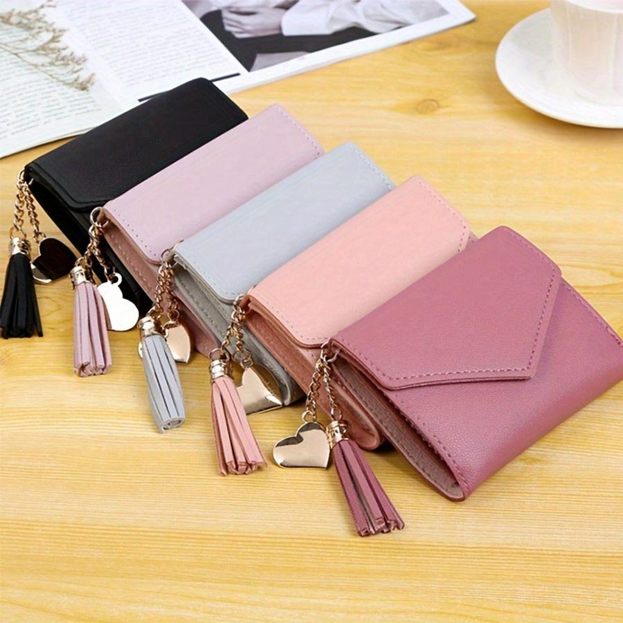 Adorable Tassel Decor Wallet Faux Leather Multi-Function Wallet Women Short Wallet Coin Card Holder Gifts Valentines For Women Wallet Purse Wallet