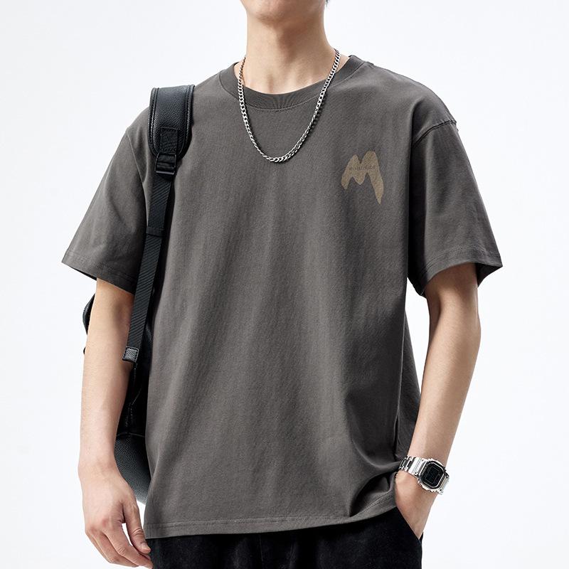 

Модная брендовая осенняя мужская футболка с коротким рукавом, мужская из чистого хлопка с круглым вырезом, плюс размер, для полных, свободная, с коротким рукавом, темно-синяя 3XL