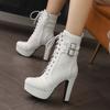 Stivaletti da Donna con Tacco in Pelle Scarpe Invernali con Lacci e Zip Plateau Décolleté Crossdresser Sissy Stivali da Uomo Taglia USA 4.4-15