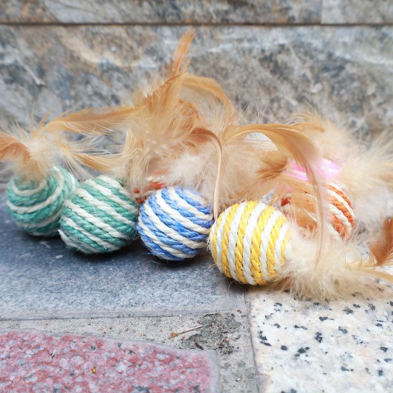 Cat Toys, Sisal Balls with Feathers, Durable Cat Bite, Rustling Teeth, Cat Teasing Balls, Cat Scratch Balls, Pet Supplies